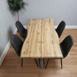 Portland Black Gem Pattern Faux Leather Wooden Tabletop 4 Seater Dining Set - thumbnail 3