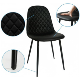 Portland Black Gem Pattern Faux Leather Wooden Tabletop 4 Seater Dining Set - thumbnail 4