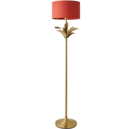 ValueLights Christina Rust Red Drum Shade Gold Palm Leaf Single Stem LED Floor Lamp