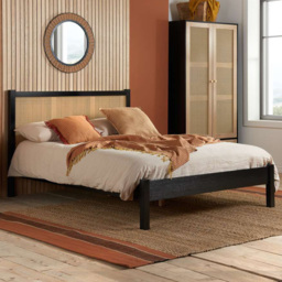 Croxley King Size Black and Oak Rattan Bed