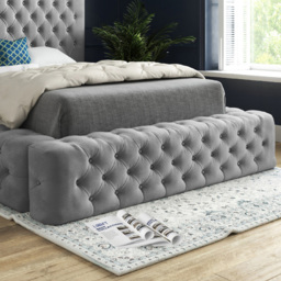 Grand Milan Grey Double Upholstered Bed Frame with Pleated Chesterfield Headboard - thumbnail 4