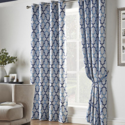 Alan Symonds George Ring Top Eyelet Curtains Blue 229 x 274cm