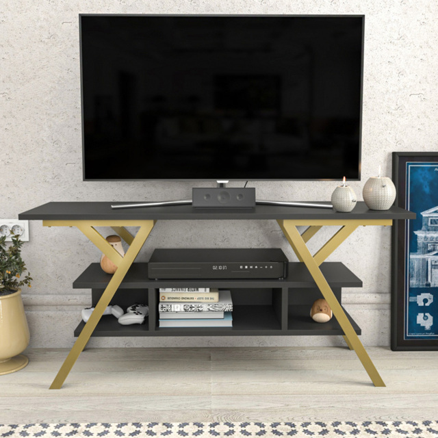 Decorotika Minerva 4 Shelf Gold and Anthracite Decorative TV Unit - image 1