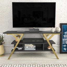 Decorotika Minerva 4 Shelf Gold and Anthracite Decorative TV Unit
