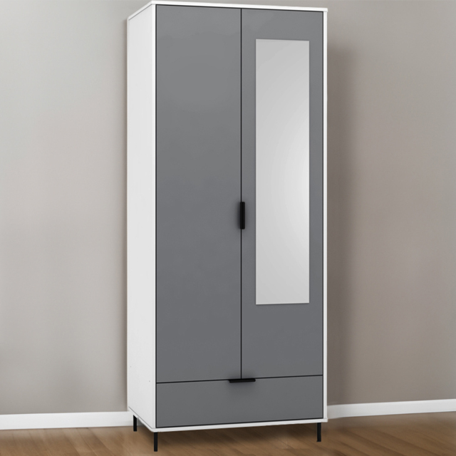 Seconique Madrid 2 Door Single Drawer Grey and White Gloss Wardrobe - image 1
