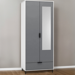 Seconique Madrid 2 Door Single Drawer Grey and White Gloss Wardrobe