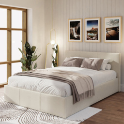 GFW Small Double Natural Hopsack Fabric End Lift Ottoman Bed with Bonnell Mattress