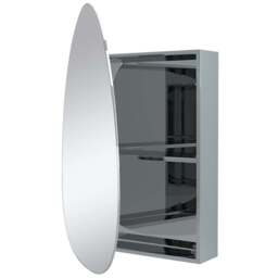 Denver Silver Oval Bathroom Mirror Cabinet - thumbnail 4