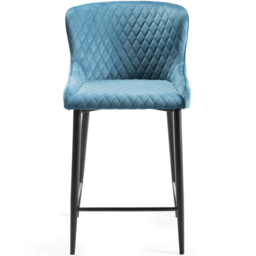 Bentley Designs Cezanne Petrol Blue Velvet Fabric Upholstered Barstool Set of 2 - thumbnail 3