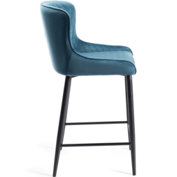 Bentley Designs Cezanne Petrol Blue Velvet Fabric Upholstered Barstool Set of 2 - thumbnail 4