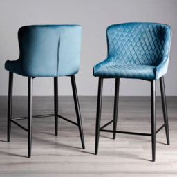 Bentley Designs Cezanne Petrol Blue Velvet Fabric Upholstered Barstool Set of 2