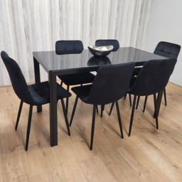 Kosy Koala 6 Seater Velvet Glass Dining Set Black