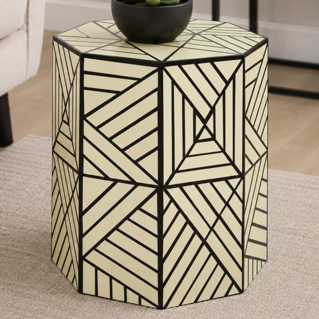 Premier Housewares Hassa Ivory and Black Resin Geometric Side Table - image 1