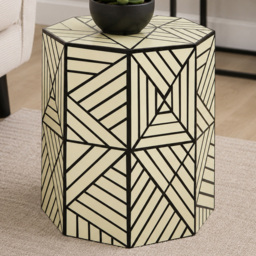 Premier Housewares Hassa Ivory and Black Resin Geometric Side Table