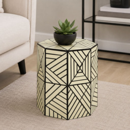 Premier Housewares Hassa Ivory and Black Resin Geometric Side Table - thumbnail 3