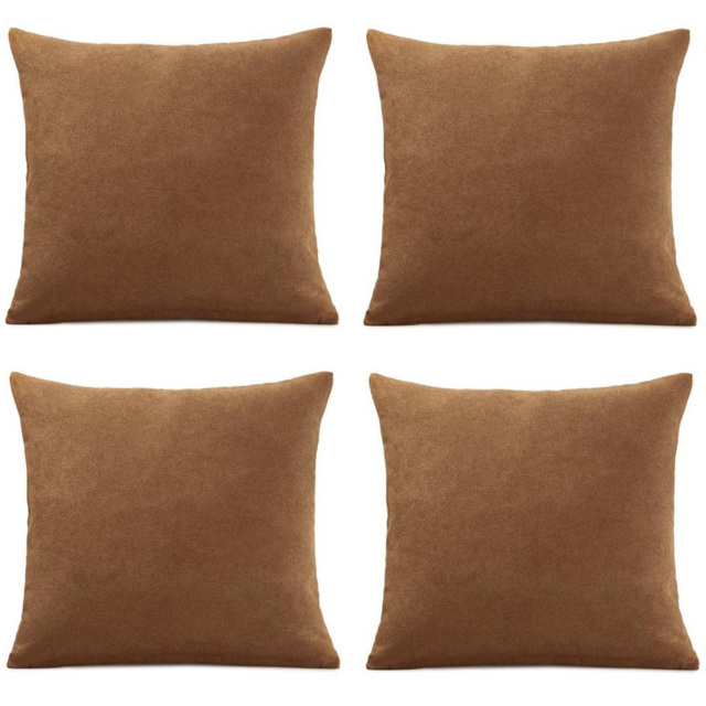 Alan Symonds Plain Velvet Chenille Tan Cushion with Polyester Filled Pad 45 x 45cm 4 Pack