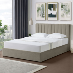 Artemis Home Evelynne King Size Light Brown Linen Upholstered Ottoman Bed - thumbnail 1