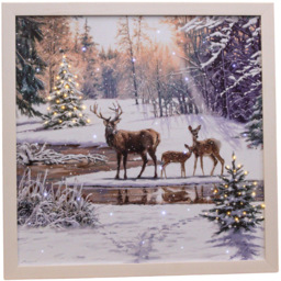 Samuel Alexander Warm and Twinkling White LED Family of Deers Canvas 40 x 40cm - thumbnail 1