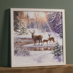 Samuel Alexander Warm and Twinkling White LED Family of Deers Canvas 40 x 40cm - thumbnail 2