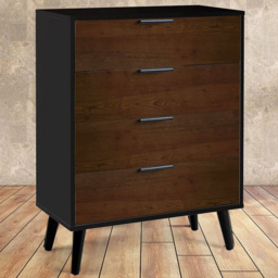 Julian Bowen Alba 4 Drawer Walnut Oak and Matt Black Wide Chest of Drawers