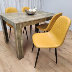 Portland 4 Seater Dining Set Rustic Effect and Mustard Gem