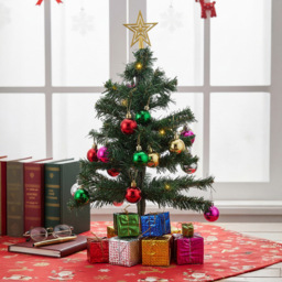 Living and Home Pre-Lit Mini Artificial Christmas Tree with Baubles and Gifts 50cm - thumbnail 2