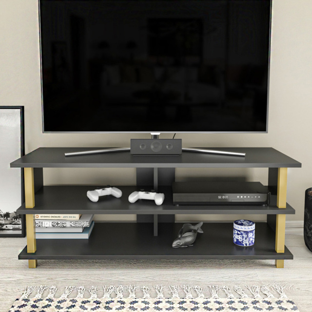 Decorotika Pueblo 4 Shelf Gold and Anthracite Wide TV Unit - image 1