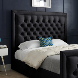 Rovigo King Size Black Soft Velvet Upholstered Bed Frame with Deep Buttoned Headboard - thumbnail 3