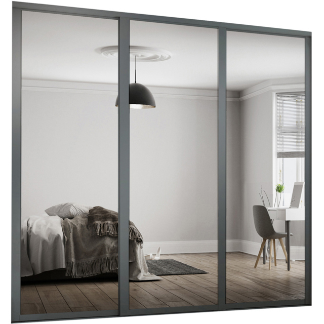 Spacepro Shaker 3 Door Graphite Frame Mirror Sliding Wardrobe Kit 1680mm - image 1