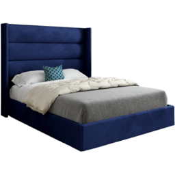 Nuno Blue Small Double Velvet Upholstered Bed Frame with Straight Winged Headboard - thumbnail 2