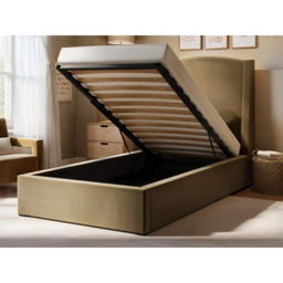 SOLACE+CO Blaine Sand Single Velvet Ottoman Bed with Winged Headboard - thumbnail 4
