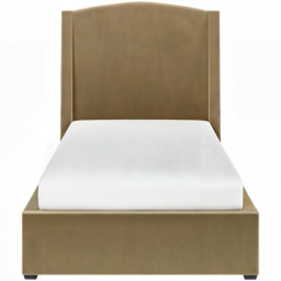 SOLACE+CO Blaine Sand Single Velvet Ottoman Bed with Winged Headboard - thumbnail 3