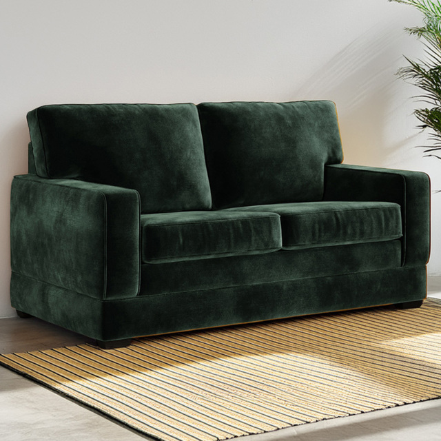 Jay-Be Urban 2 Seater Luxe Velvet Bottle Green Sofa Bed with e-Pocket Mattress - image 1