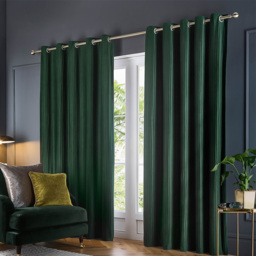 Paoletti Corinthian Green Velvet Eyelet Curtains 168 x 229cm