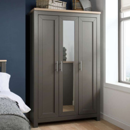 Birlea Highgate 3 Door Dark Grey and Oak Mirrored Wardrobe - thumbnail 1