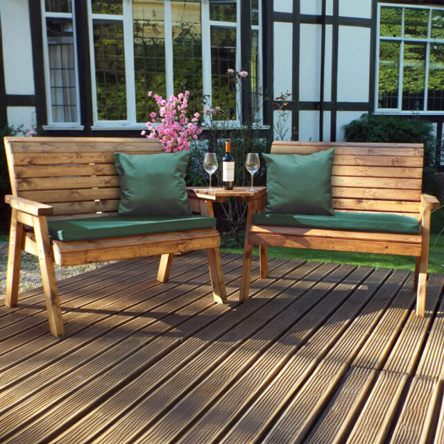 Charles Taylor 4 Seater Angled Bench Set with Green Cushions - image 1