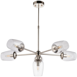 Merano Livorno Clear Glass Bright Nickel Plate Multi Arm Pendant Ceiling Light