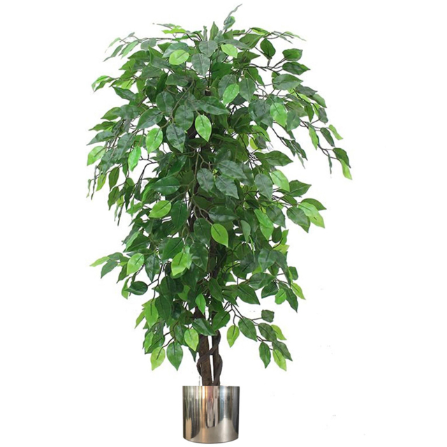 Leaf Green Bushy Ficus Leaf Artificial Plant with Silver Metal Planter 120cm - image 1