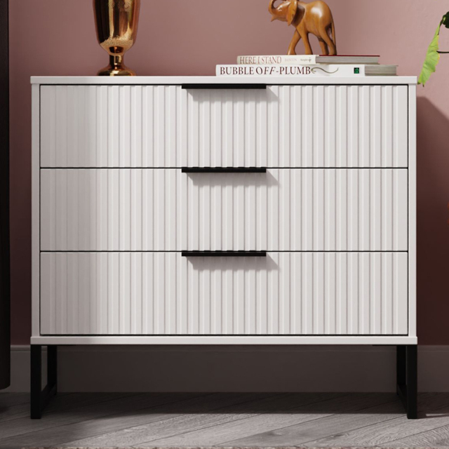 Crowndale Fluted 3 Drawer White Matt Chest of Drawers Ready Assembled - image 1