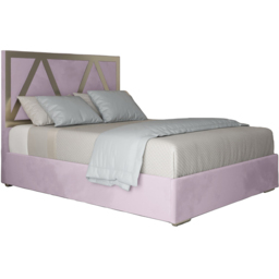 Alison Pink Small Double Velvet Upholstered Metal Bed Frame with Panelled Headboard - thumbnail 2