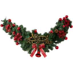 Living and Home Artificial Christmas Wreath with Red Ornaments and Flowers 150cm - thumbnail 1