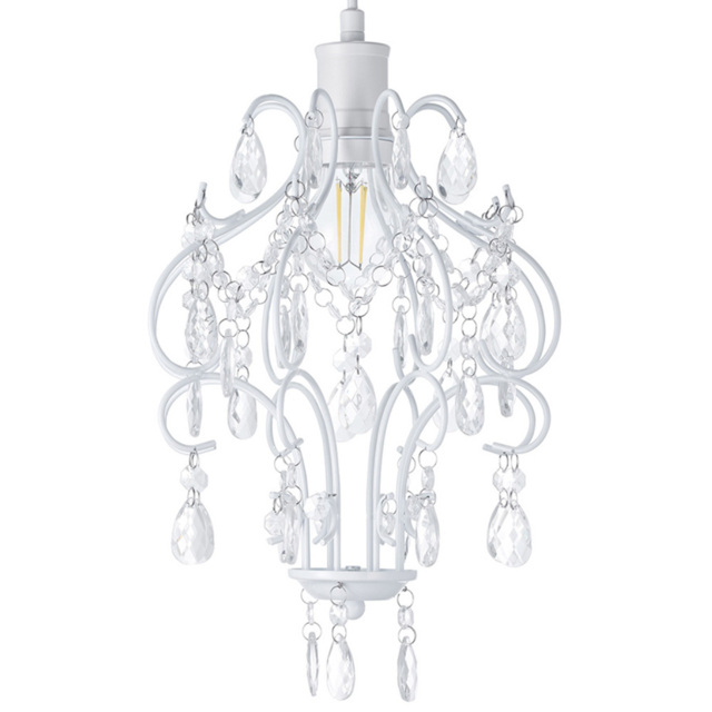 Happy Homewares Matt White Chandelier Style Ceiling Pendant Shade with Clear Acrylic Droplets - image 1