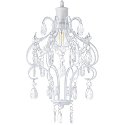 Happy Homewares Matt White Chandelier Style Ceiling Pendant Shade with Clear Acrylic Droplets