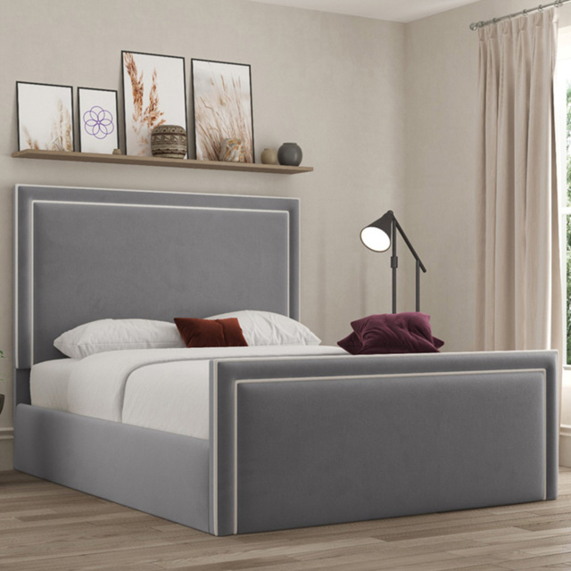 DS Living Verona Plush Grey Double Piping Ottoman Bed - image 1