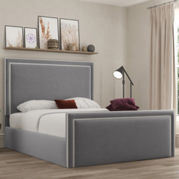 DS Living Verona Plush Grey Double Piping Ottoman Bed - thumbnail 1
