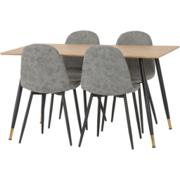 Seconique Hamilton Athens Oak Effect PU 4 Seater Dining Table Set Grey - thumbnail 3