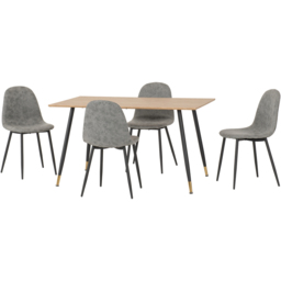 Seconique Hamilton Athens Oak Effect PU 4 Seater Dining Table Set Grey - thumbnail 2