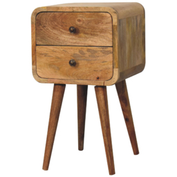 Artisan Furniture Oak Brown 2 Drawer Solid Wood Mini Curved Bedside - thumbnail 3