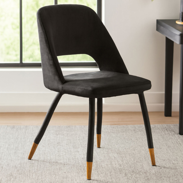 Premier Housewares Warren Black Velvet Cut-Out Dining Chair with Gold Legs - image 1