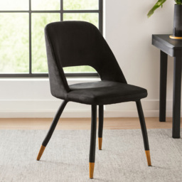 Premier Housewares Warren Black Velvet Cut-Out Dining Chair with Gold Legs - thumbnail 3
